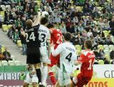 22 Kwiecień 2012; Interwencja bramkarza zespołu Lechii Gdańsk Wojciech Pawłowski. Dwudziesta siódma kolejka T-Mobile Ekstraklasa 2011/2012 - Lechia Gdańsk v Śląsk Wrocław. PGE Arena Gdańsk. Fot. Tomasz Żuber / GrFoto.org *** Local Caption *** 22 April 2012; Lechia Gdańsk goalkeeper Wojciech Pawłowski in action. T-Mobile Ekstraklasa 2011/2012, Round 27 - Lechia Gdańsk v Śląsk Wrocław. PGE Arena Gdańsk. Picture credit: Tomasz Żuber / GrFoto.org