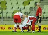 16 Październik 2011; Polska v Ukraina - Międzynarodowy mecz budowniczych infrastrukury do EURO 2012. Na murawie staneły naprzeciw siebie drużyny złożone z przedstawicieli firm budowlanych zaangażowanych w projekty infrastrukturalne związane z EURO 2012. PGE Arena Gdańsk. Fot. Tomasz Żuber / GrFoto.org