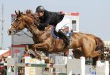 12 Czerwiec 2011; Comte D'Arsouilles, w siodle Aleksander Onishchenko, Ukraina, podczas międzynarodowych zawodów jeździeckich w skokach przez przeszkody. Grand Prix Sopotu o Puchar NDI S.A. i nagrodę Prezydenta RP Bronisława Komorowskiego. Konkurs kwalifikacyjny do Olimpiady 2012 i ME seniorów 2011. Hipodrom, Sopot. Fot. Tomasz Żuber / GrFoto.org