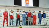 16 Październik 2010; Zwyciężcy, od prawej, Andriy Pogrebnyak, Ukraina, przed Bogdan Gurinienko, Ukraina, Andrzej Witkowski, Polska i Roland Schlosser, Austria. Międzynarodowy Turniej we Florecie Mężczyzn ( Fahrenheit 1709 - Mistrzowski Test ). Hala Widowiskowa Gdańskiej Szkoły Floretu, Gdańsk. Fot. Tomasz Żuber / GrFoto.org