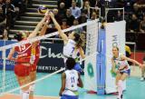 1 Luty 2012; Amaranta Navarro Fernandez, Atom Trefl Sopot i Sanja Starovic, Mira Golubovic, Rabita Baku. Rozgrywki I rundy Play Off. Mecz 1/8 finału Europejskiej Ligi Mistrzyń CEV w sezonie 2011/2012.  ERGO ARENA, Gdańsk - Sopot. Fot. Tomasz Żuber / GrFoto.org *** Local Caption *** 1 February 2012; Amaranta Navarro Fernandez, Atom Trefl Sopot and Sanja Starovic, Mira Golubovic, Rabita Baku. 2012 CEV Volleyball Champions League - Atom Trefl Sopot v Rabita Baku. ERGO ARENA, Gdańsk - Sopot. Picture credit: Tomasz Żuber / GrFoto.org