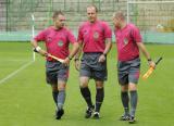 2 Lipca 2011; Sędziowie spotkania po zakończonym spotkaniu. Pierwszy sparing po powrocie ze zgrupowania do Gdańska - Lechia Gdańsk v Olimpia Grudziądz. Stadion Miejski, Gdańsk. Fot. Tomasz Żuber / GrFoto.org  *** Local Caption *** 2 july 2011; Referees make their way onto the pitch. First sparing after the team come back to Gdańsk from being away - Lechia Gdańsk v Olimpia Grudziądz. City Stadium of Traugutta, Gdansk. Picture credit: Tomasz Żuber / GrFoto.org