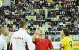 16 Październik 2011; Polska v Ukraina - Międzynarodowy mecz budowniczych infrastrukury do EURO 2012. Na murawie staneły naprzeciw siebie drużyny złożone z przedstawicieli firm budowlanych zaangażowanych w projekty infrastrukturalne związane z EURO 2012. PGE Arena Gdańsk. Fot. Tomasz Żuber / GrFoto.org