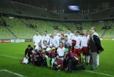 16 Październik 2011; Polska v Ukraina - Międzynarodowy mecz budowniczych infrastrukury do EURO 2012. Na murawie staneły naprzeciw siebie drużyny złożone z przedstawicieli firm budowlanych zaangażowanych w projekty infrastrukturalne związane z EURO 2012. PGE Arena Gdańsk. Fot. Tomasz Żuber / GrFoto.org